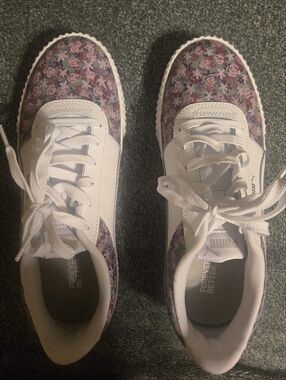 Hand Painted Purple Floral Puma Carina Sneakers Size 10 Womens
